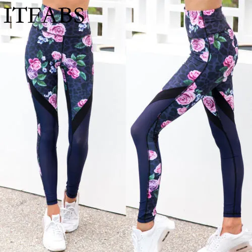 

ITFABS Women Yoga Legging Elastic High Waist Gym Sport Pant Running Floral Slim Trouser Yoga Pants