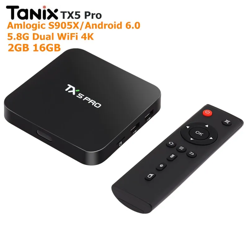 

Tanix TX5 Pro TV Box Android 6.0 2G RAM 16G Amlogic S905X Bluetooth 4.0 5.8G Dual Wifi 4K H.265 Home Media player Set Top Box