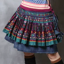 Новинка года; сезон весна-лето; джинсовые юбки в винтажном стиле; хлопковые и льняные джинсовые юбки контрастного цвета; сезон лето; 2227