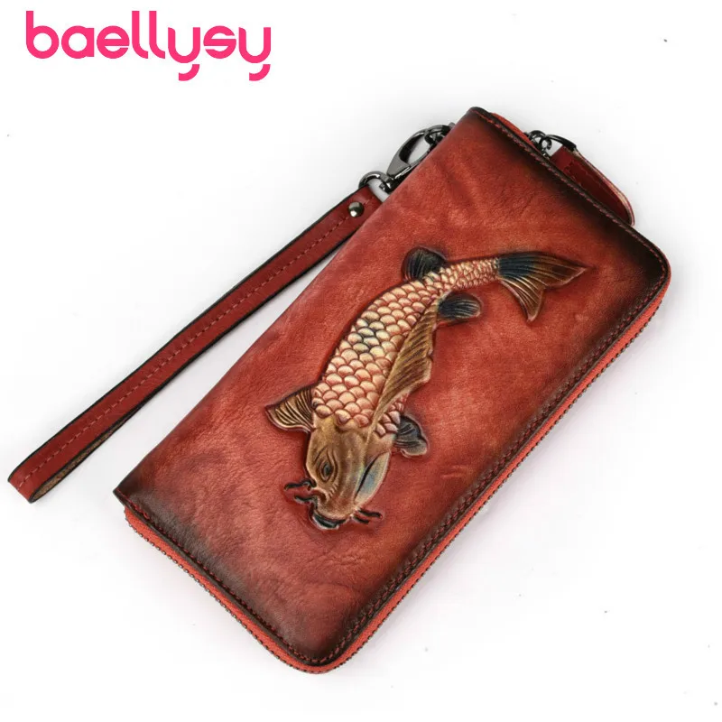 

Genuine Leather Womens Wallets And Purses Fish Clutch Bags High-capacity Card Holders Long Coin Purse Money Pockets Carteira