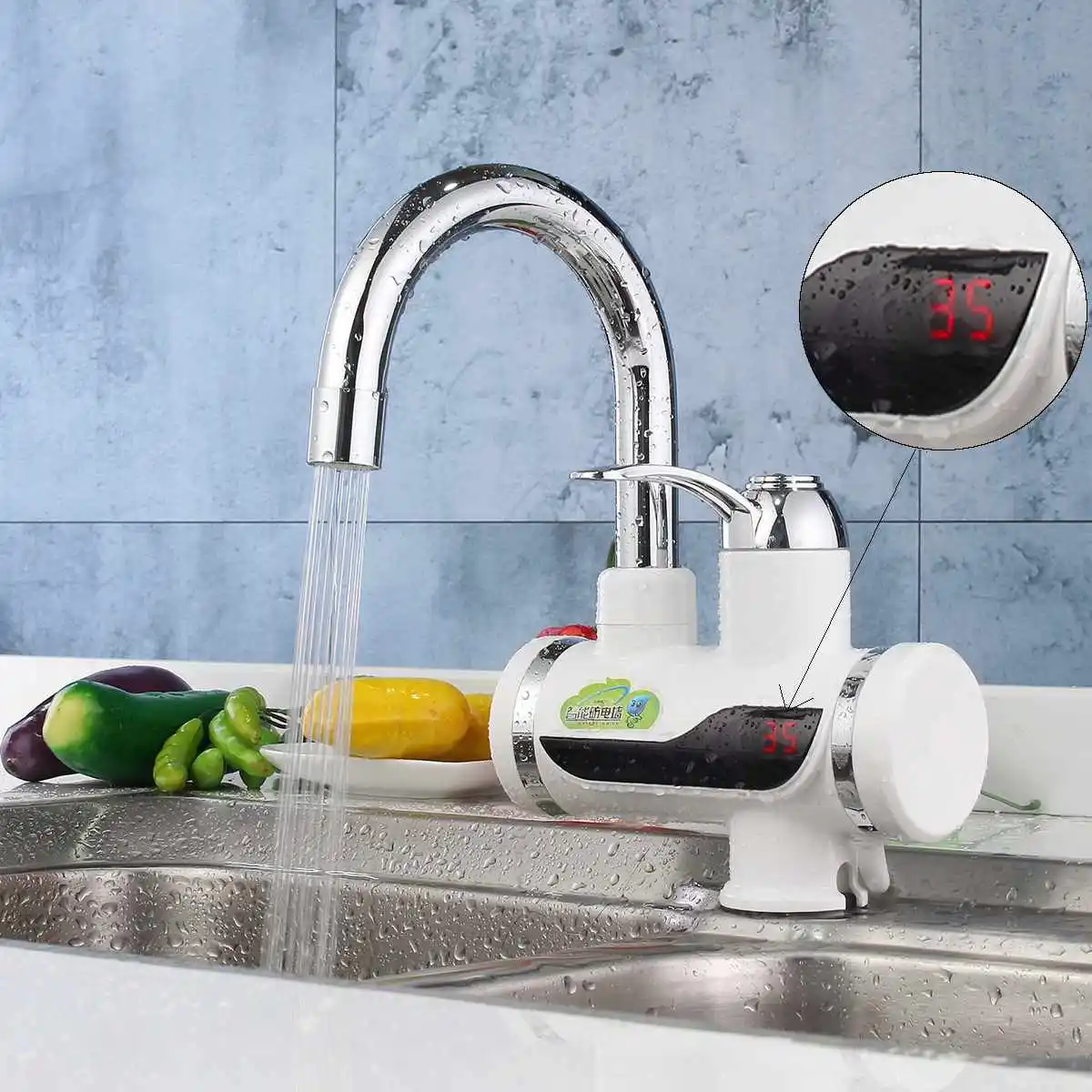 

Instant Water Heater Tankless LED Digital Kitchen Faucet Tap Mixer Tap Bathroom Hot Water Crane Faucets Electric Tap AU Plug