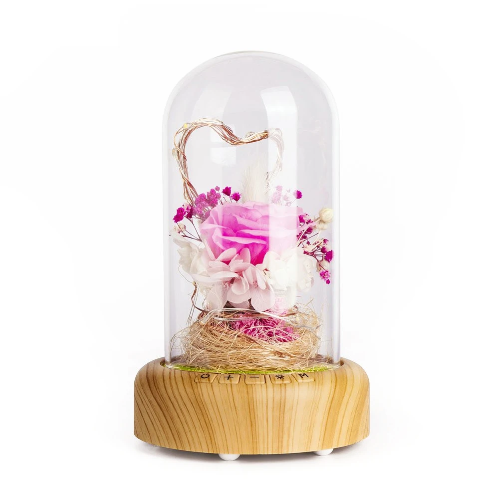 

Rose Streamer Bottle Led Night Light Rechargeable Wireless Bluetooth Speaker With Flower In Glass Decoration Table Lamp