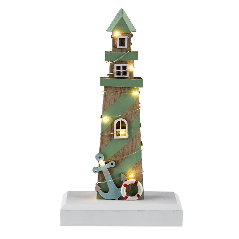 

Wooden Lighthouse Statues Decorations for Home Decor Night Light Nice Gift for Kids Festival Ornaments