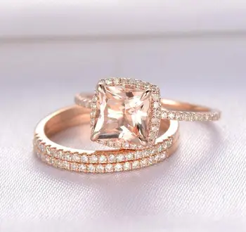 

Huitan New Wedding Bands For Women Fashion Rose Gold Color Ring Set With Champagne Color AAA CZ Engagement Ring Party Jewellery