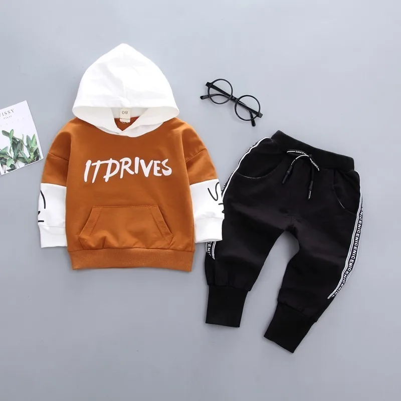 Spring Autumn Children Cotton Clothes Baby Girls Boys Sport Letter Hooded Sweatshirt Pants 2Pcs/Set Toddler Casual Tracksuits