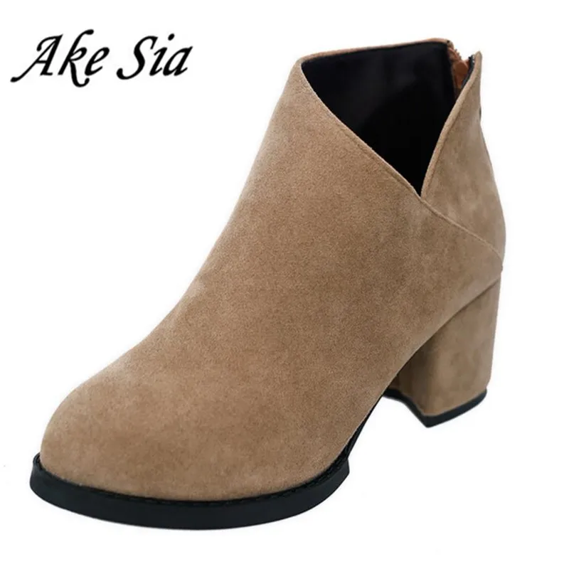 

HOT 2017 Autumn Winter Women Boots Thick Heel Leather Female Side Zipper Shoes Vintage Fashion Ankle Boots Women Shoes