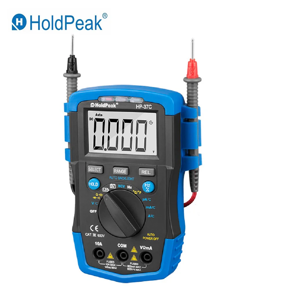 

HoldPeak HP-37C True RMS Digital Multimeter 6000 Counts ESR Tester AC DC Voltage Current Ohm Temperature Frequency NCV Meter