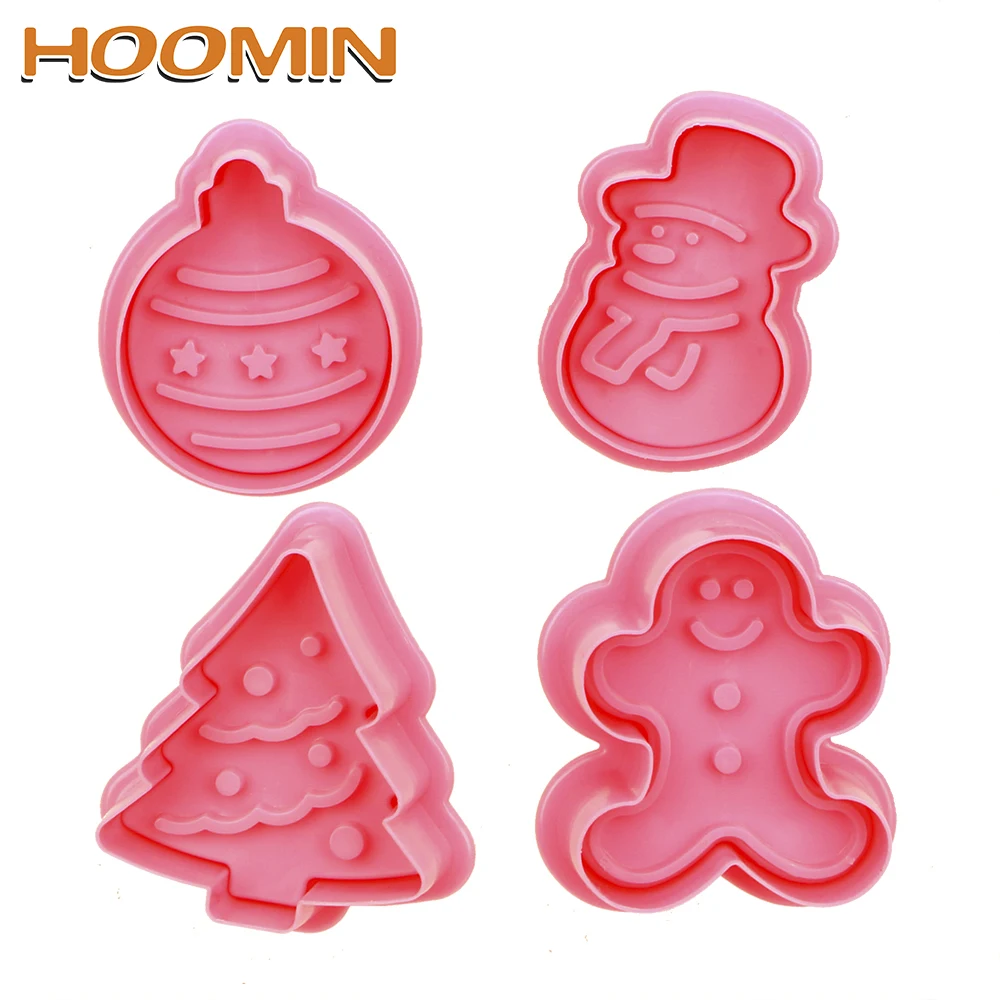 

HOOMIN Baking Utensils Chocolate Biscuits 4Pcs/set Easy To Clean Christmas Tree Snowman Cake Mold Fondant Biscuit Mold