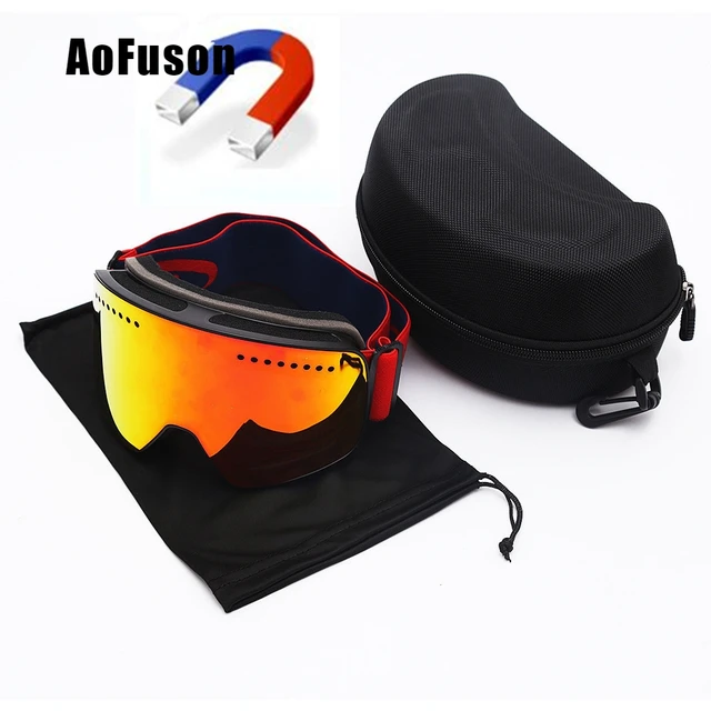 US $5.88 Magnetic Ski Goggles With Case Anti-fog Double Lens UV400 Professional Ski Glasses Men Women Skiing