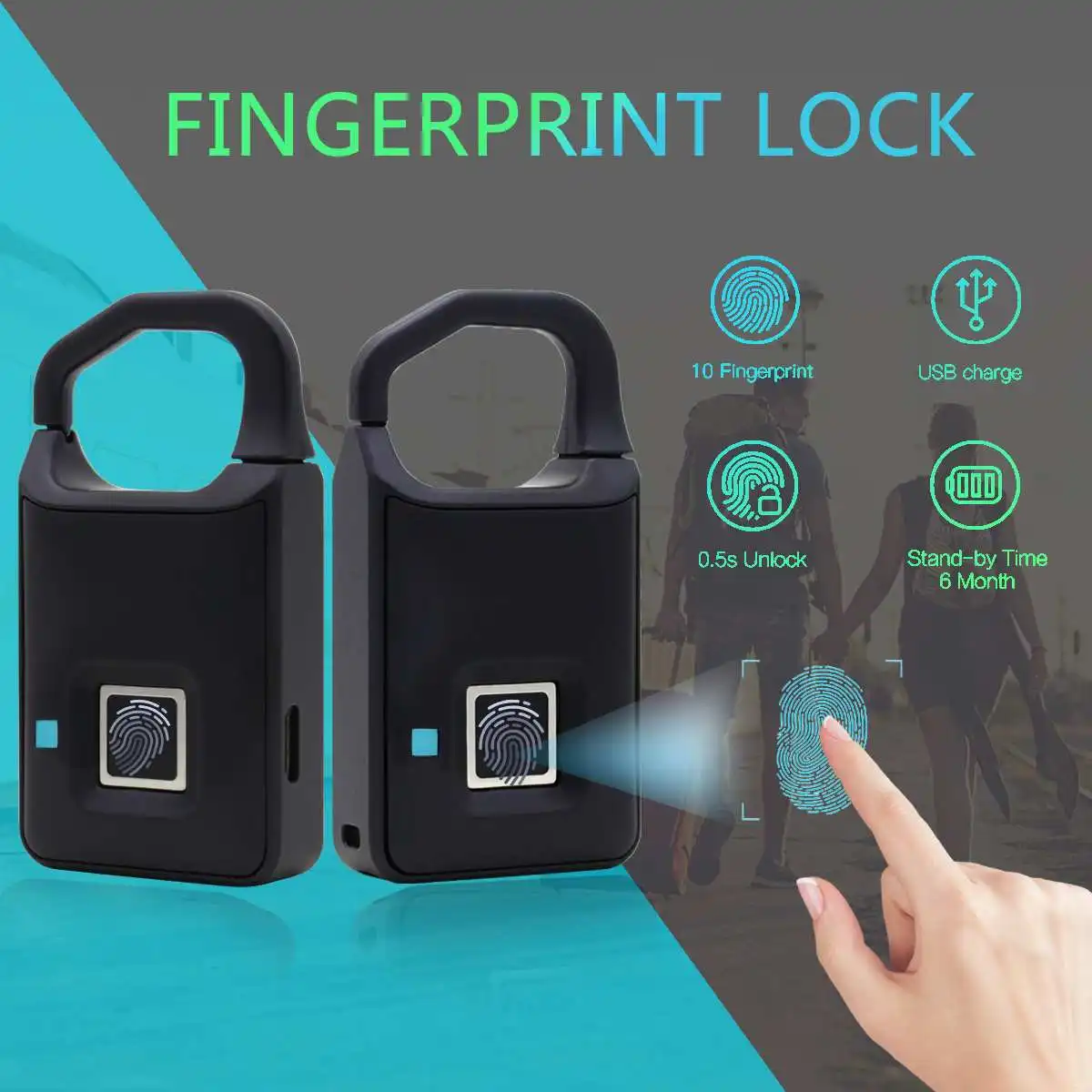 

USB Rechargeable Smart Keyless Fingerprint Lock LED Portable Anti-Theft Security Mini Padlock Door Luggage Case Lock Security