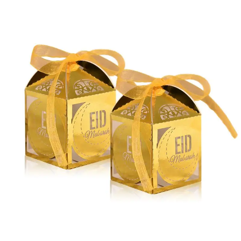 50PCS Eid Candy Box Hollow Wedding Candy Box With Ribbon Islamic Muslim