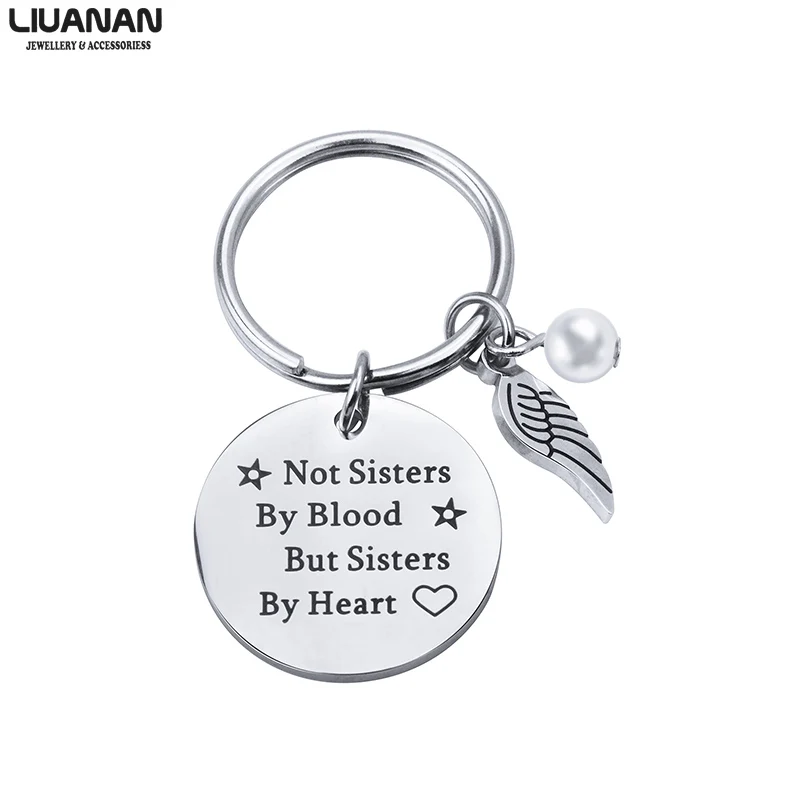 Best Friend Keychain Friend Jewelry Friendship Gift Idea for Women Teens Girls not sisters by blood but sisters by heart 2 Quote