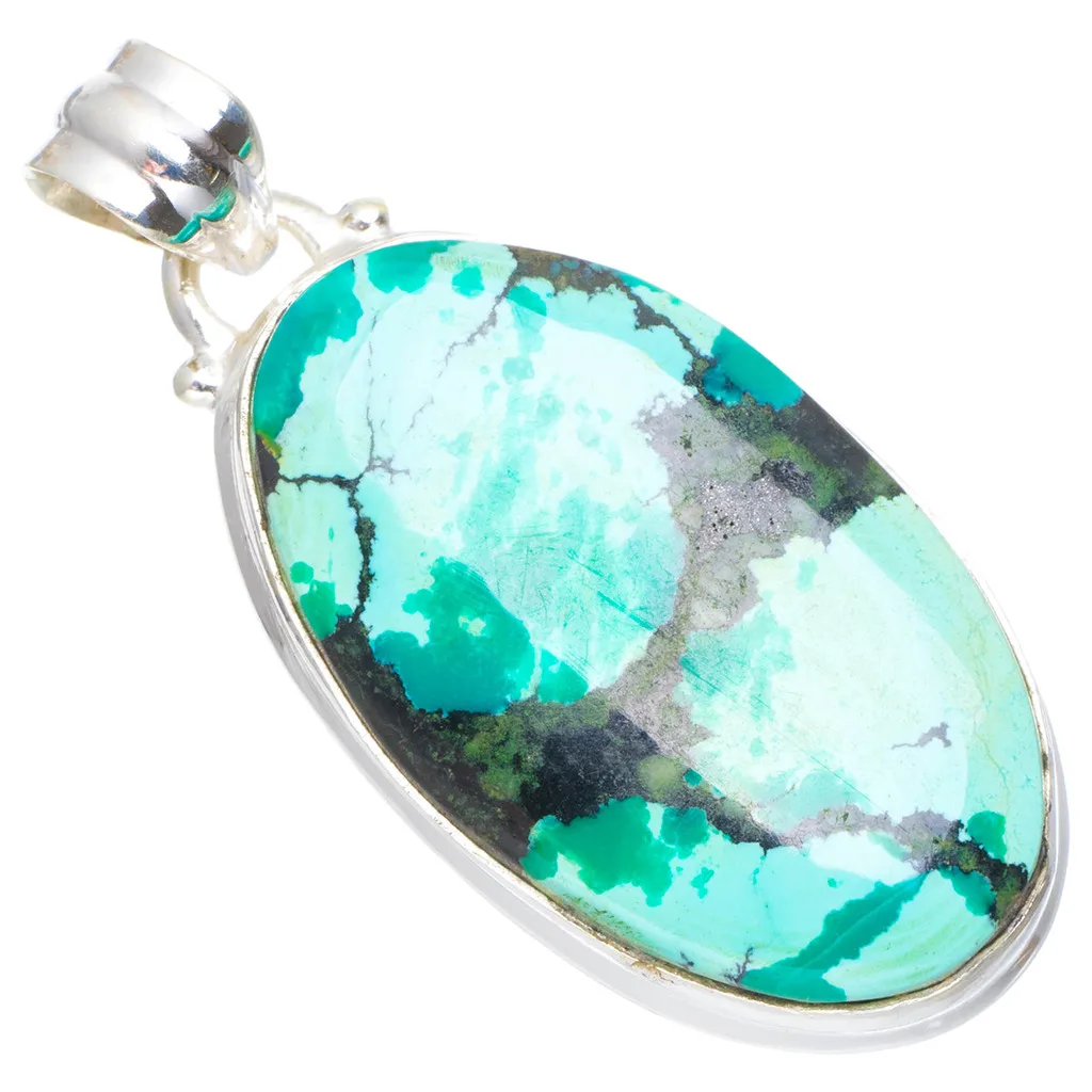 

Natural Turquoise Handmade Unique 925 Sterling Silver Pendant 1.75" A0552
