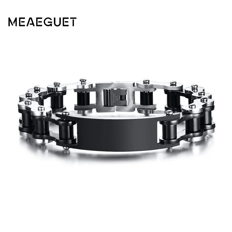 Мужской браслет из нержавеющей стали, черный, открытый, цепь для мотоцикла, панк, байкер, ювелирные изделия