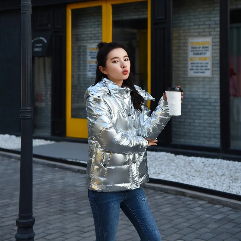 Hooded Silver Fashion Large Coat Women Coats Winter 2018 Warm Parka silver New Casual Size Short Gold Loose Thicken Outerwear 6xpqt