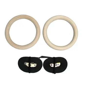 

2 Pieces/Set New Wood Thicken Portable Gymnastics Rings Home Fitness Gym Crossfit Strength Training Rings With Adjustable Straps