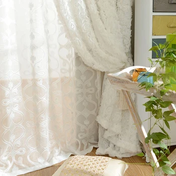 

Lace Rose Curtains Pastoral Korean Creative White 3D Voile Custom Window Screens For Marriage Living Room Bedroom