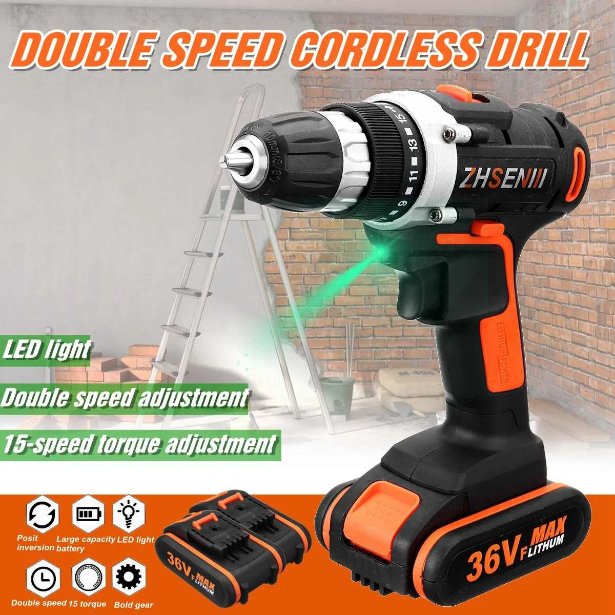 

Max 36V Electric Screwdriver Lithium Battery Rechargeable Parafusadeira Furadeira Multi-function Cordless Drill Power Tools