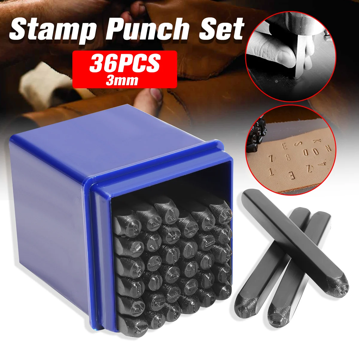 

KiWarm Overvalue 36Pcs 3mm 1/8" Metal Alphanumeric Letter and Capital Number Stamp Die Punch Set for DIY Belt Leathercraft Tool