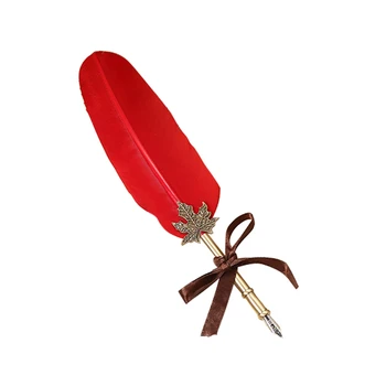 

Designable craft vintage quill retro carved stainless steel enamel pen signature gift feather pen set