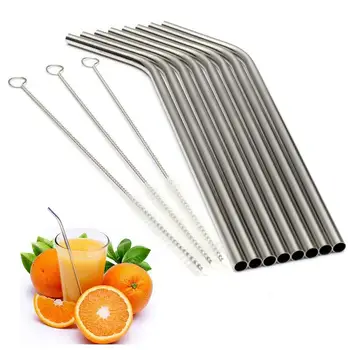 

8X Stainless Steel Metal Drinking Straw Reusable Straws Stainless Steel Wash Drinking Pipe Straw Brush Cleaner Kitchen Accessori