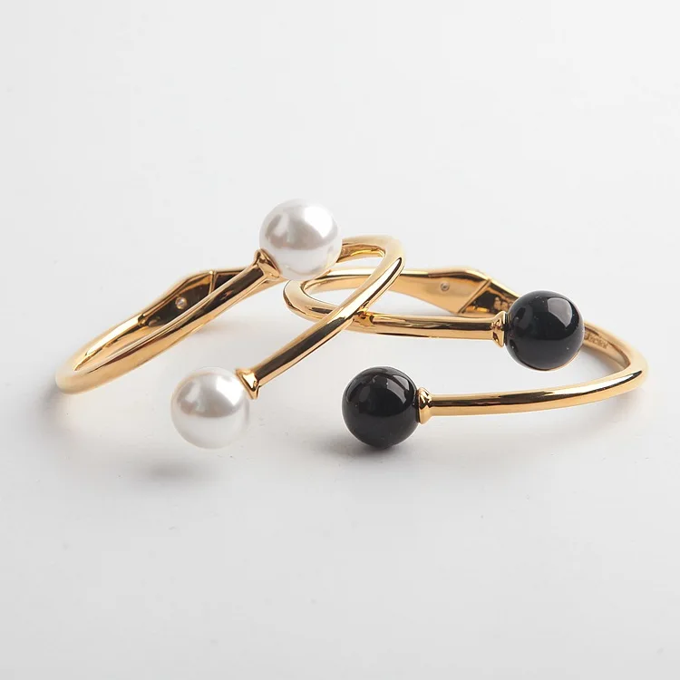 

European and American fashion style pearl elastic open Bangle