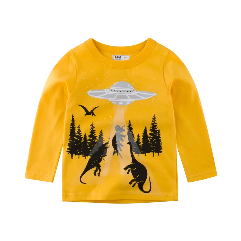 

Dinosaur Baby Boys T Shirt Animal Cartoon Long Sleeve Kids Tops Bule Yellow Boys Tops Children Clothes For 2T-7T Years B005