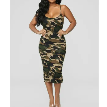 

Casual Summer Clothes Spaghetti Strap Dresses Sleeveless Dress Camouflage Print Sundress