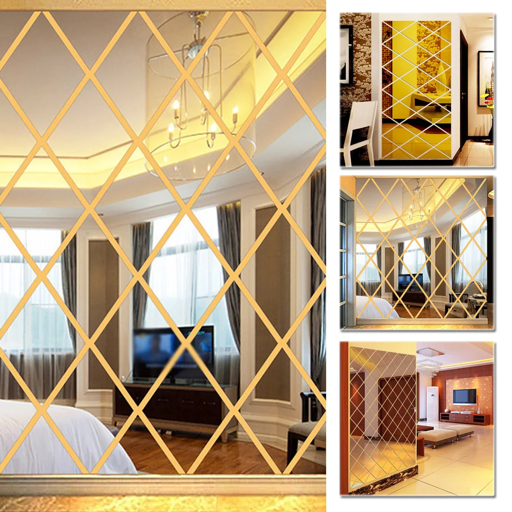 

Modern Geometry Rhombus DIY Acrylic Mirror Wall Sticker Decal Home Room Decor
