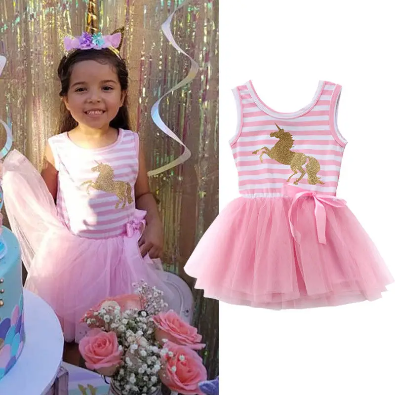 

2019 New Styles Toddler Unicorn Baby Girl Dress Princess Party Baby Dress Tulle Tutu Dress