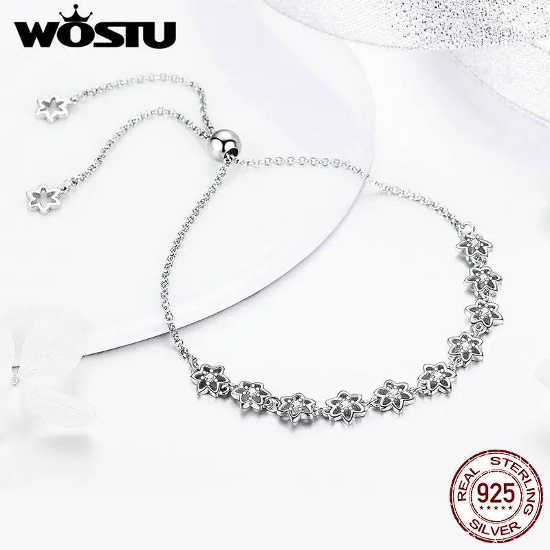 WOSTU, классические браслеты из серебра 925 пробы, с цветком бегонии для женщин, браслеты для свадьбы, помолвки, роскошные ювелирные изделия CTB010