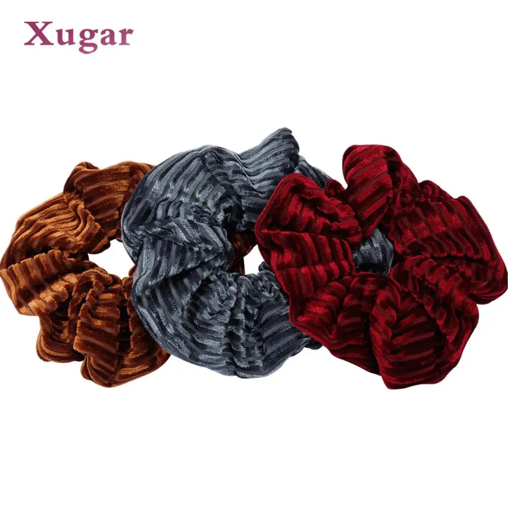 

Xugar Hair Accessories Stripe Velvet Scrunchies Women Solid Ponytail Holder Gum Elastic Hair Bands Girls Large Size Hair Rope