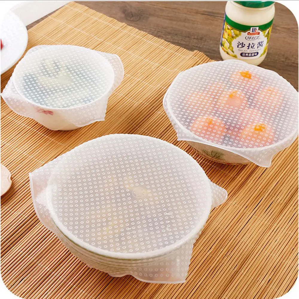 

3pcs Silicone Fresh Food Grade Plastic Wrap Reusable Food Wrap Seal Cover strech