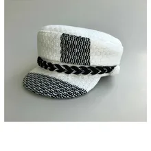 Модная белая твидовая военная шляпа, Женский Зимний берет с плоским верхом, черная косичка, армейская Кепка, женские цветные головные уборы, кепка газетчика