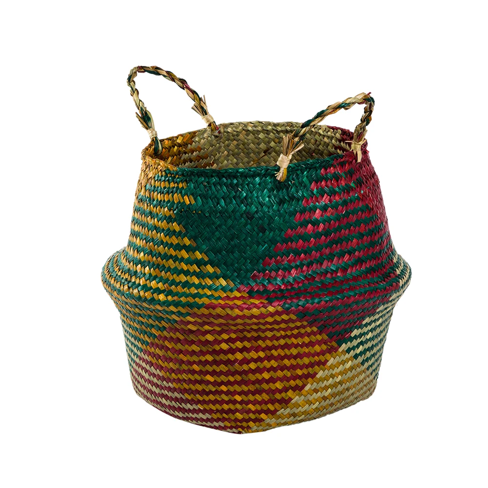 WHISM Seagrass Flower Pot Basket Foldable Straw Hanging Flowerpot Handmade Rattan Storage Laundry Basket Home Garden Planter