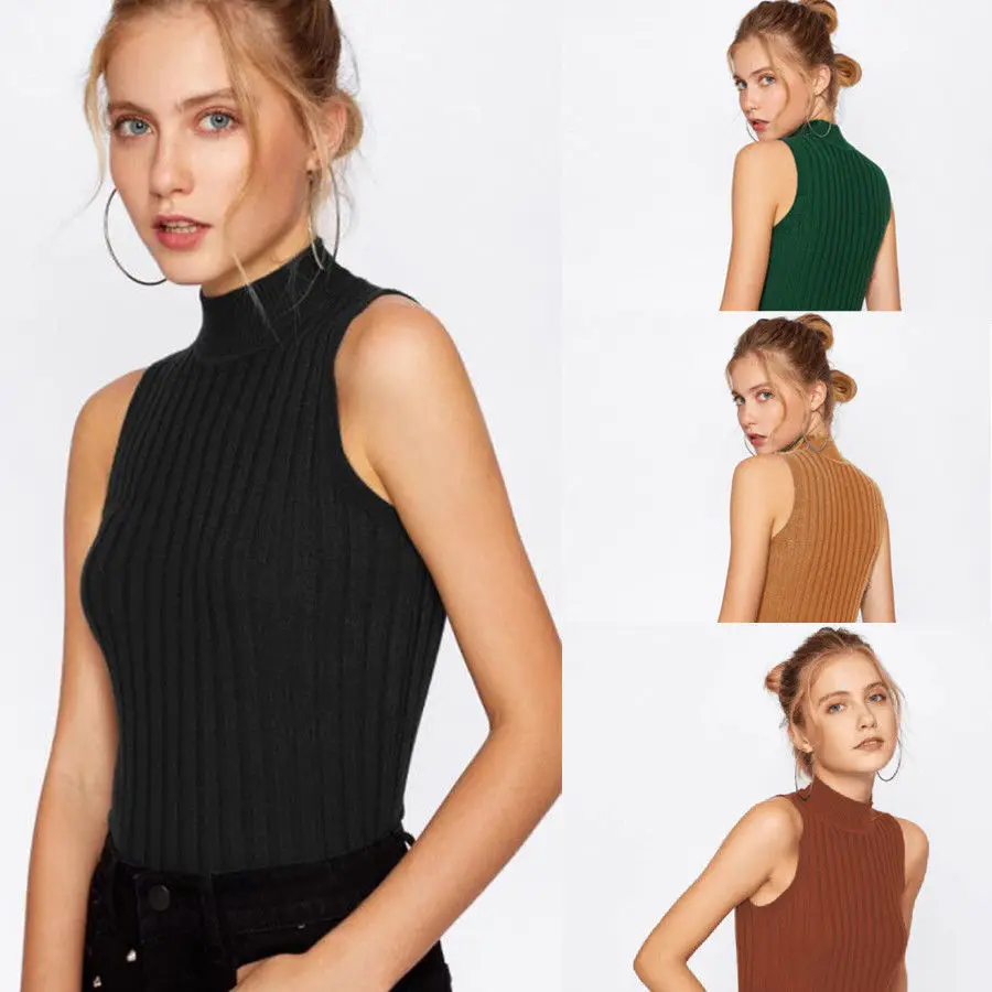 

Fashion Casual Women Ladies Vest Summer Midriff Halter Cotton Tops Vest Tops Sleeveless Tight Tank Tops Woolen Black Green