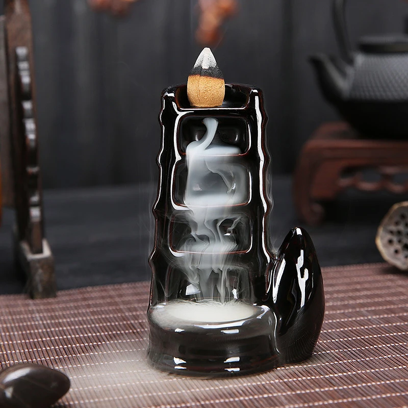 

Bamboo Shape Ceramic Waterfall Backflow Smoke Incense Burner Censer Holder Decor