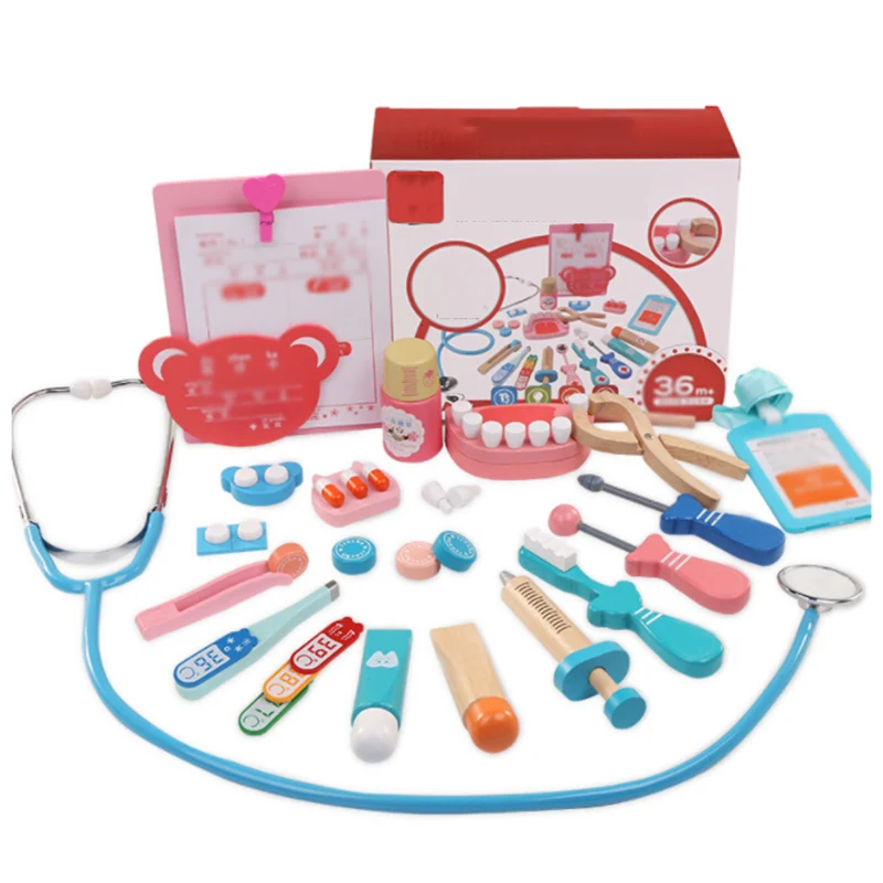 

Wooden Simulation Kids Role-play Medical Tool Kit Doctor Dentist Stethoscope Toy