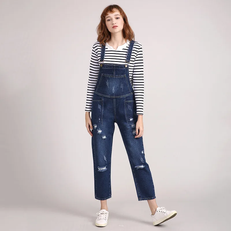 

Women Jeans Denim Overalls Big Size 5XL blue Cowboy Harem pants Jumpsuits Ripped holes Distressed Bib Rompers American Jeans