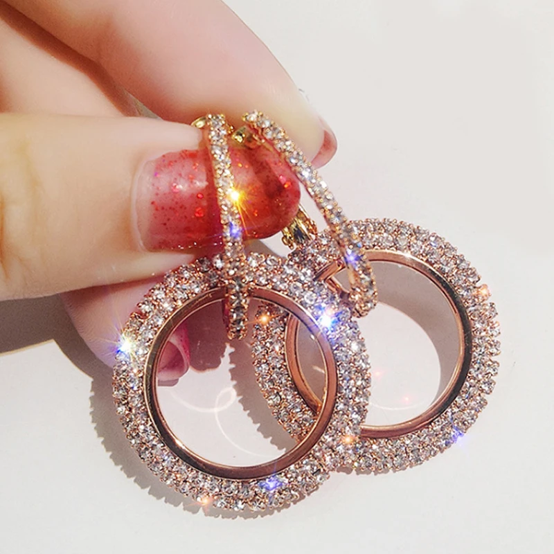

LNRRABC New design creative jewelry elegant crystal earrings round Gold and silver earrings wedding party earrings for woman