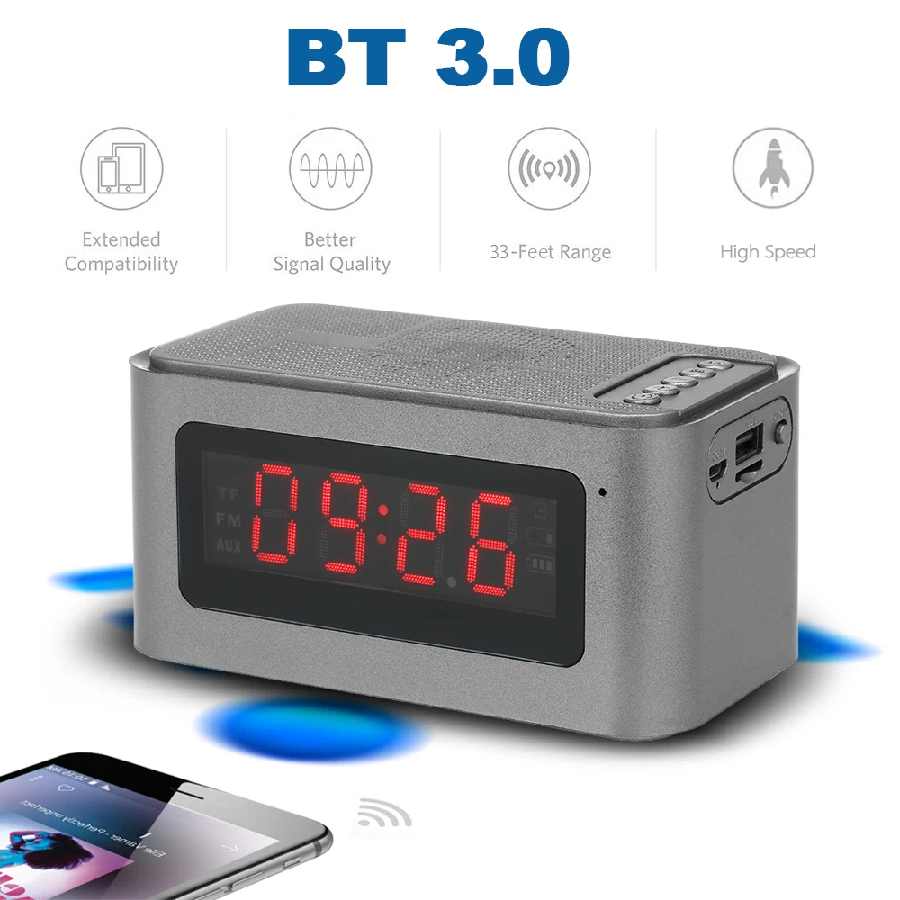 Electronic Digital LED Alarm Clock Bluetooth Speaker FM Radio Mp3 Player TF Car