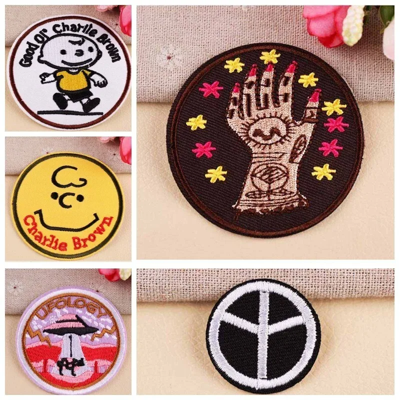 細かいラウンドufoためのパッチを刺繍ジーンズ男性のジャケットの服絵文字リトル少年パッチ奇妙な手のひらステッカーアイアンでバッジ パッチ Aliexpress