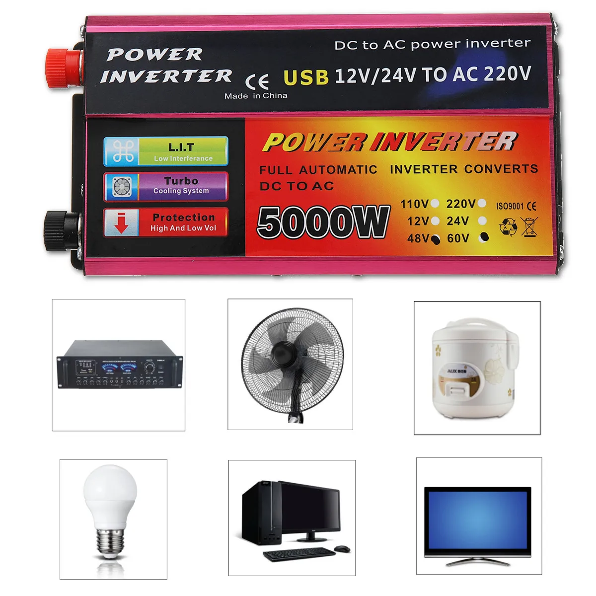 

Solar Power Inverter 5000W Autoleader Adapt Converter DC 12V/24V to AC 220V Modified Sine Wave