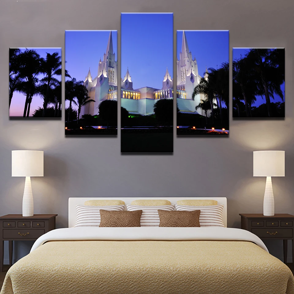 5 Panels San Diego California Temple Picture Canvas Printed