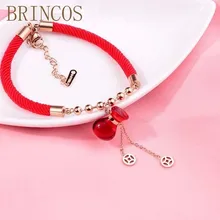Красная веревка браслет из нержавеющей стали браслеты удача счастливая сумка браслет женский розовое золото цвет девушка ювелирные изделия кисточкой 316L