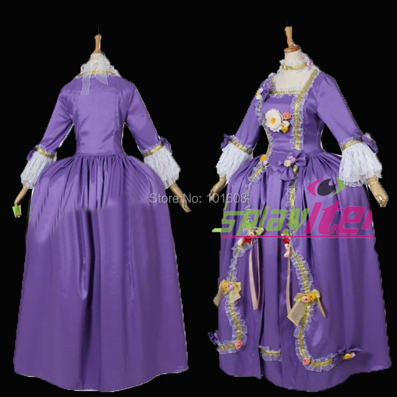 

Tailored!Retro Purple Satin Civil War Rococo Colonial Georgian Marie Antoinette Historical Reenactment Theatre dress HL-546