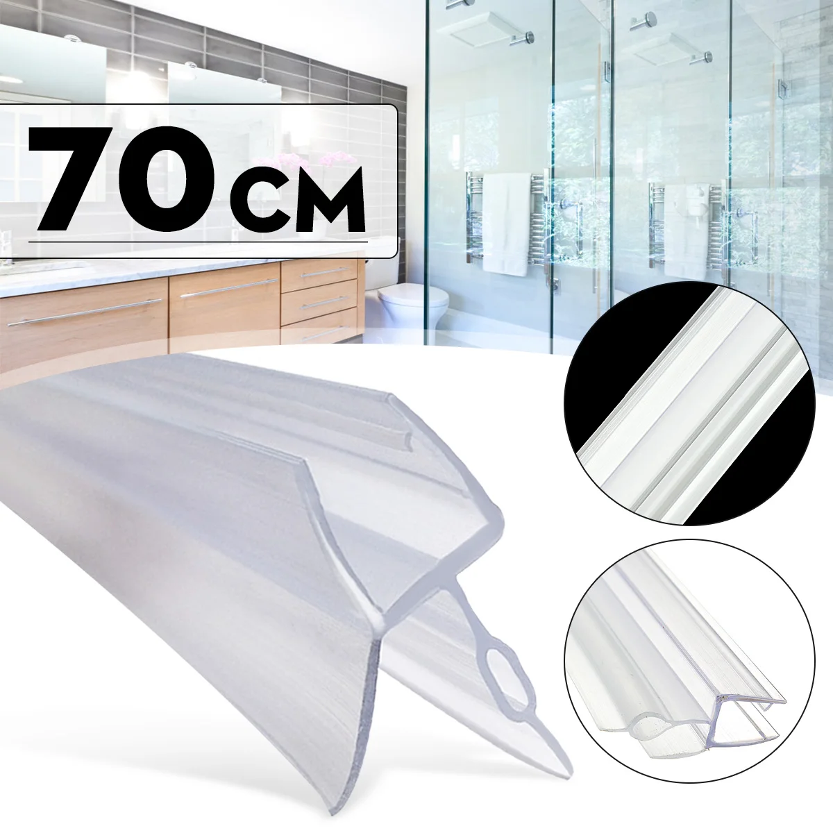

4-6mm Shower Screen Water Seal Strip Bar Curved Flat Glass Bath Door to 17mm Gaps