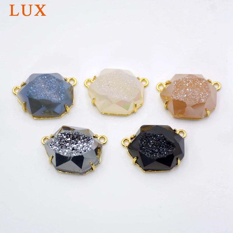 

5-10 pcs geometric Agates Druzy Geode connector multi color druzy stone link charms prong set drusy jewelry pendant