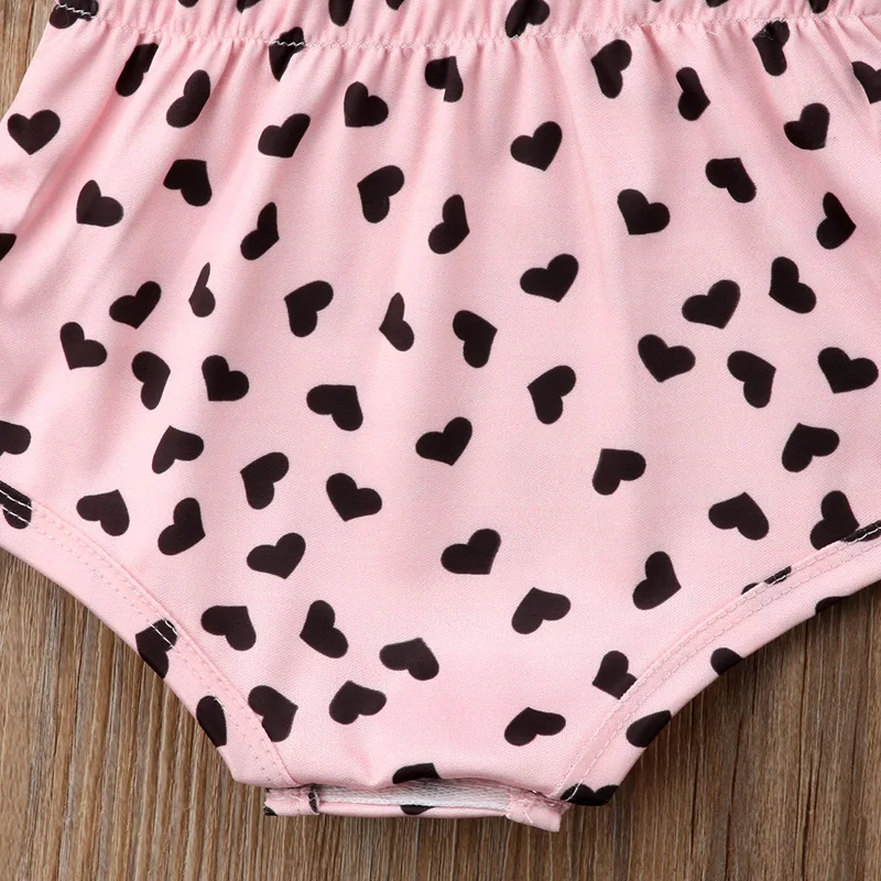 Милый Летний комбинезон с открытыми плечами и принтом сердца для новорожденных