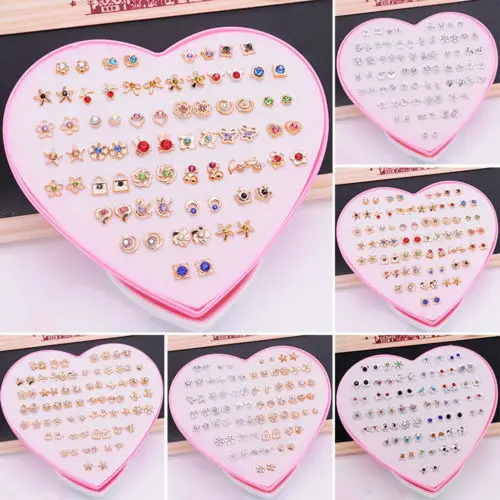 

36 Pairs/Set Fashion Crystal Crystal Diamante Flower Cute Ear Stud Earrings Women Jewelry New Year Gift